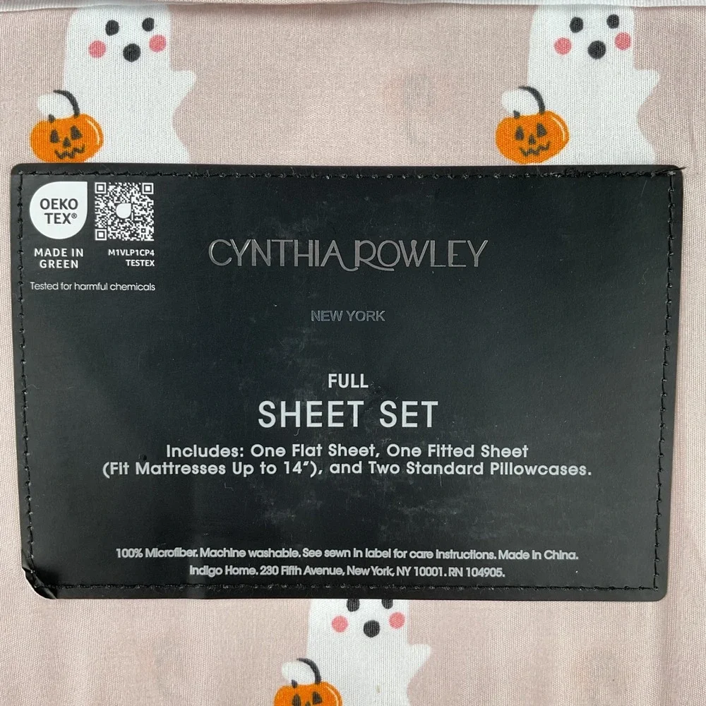 Cynthia Rowley Halloween Ghost Pumpkin Full Sheet Set Pink Microfiber 4pc NEW